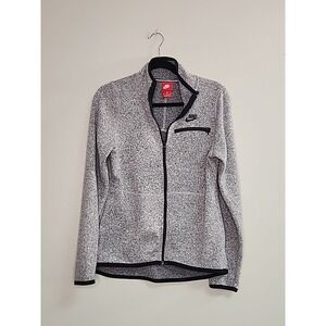 Nike Logo Sweater Womens Medium Gray Full Zip Swoosh Logo High Neck Knit Casual